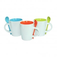 Dual Colour Ceramic Mug with Spoon (310ml)