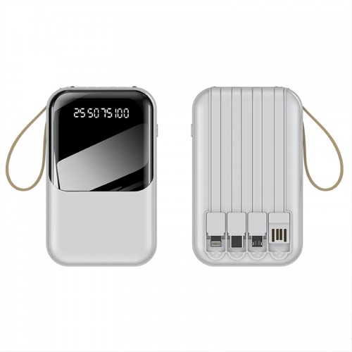 10000mAh 4 X Detachable Cable + 1 X USB Port 2.1A Fast Charge Powerbank with LED Torch Light