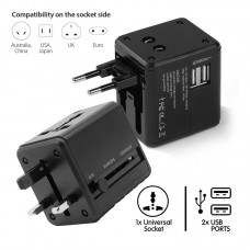 Universal Travel Adaptor With 2 USB in Pouch