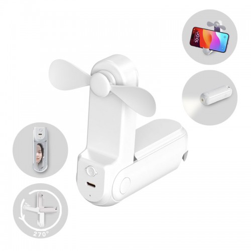 Multifunction Foldable Mini Fan with Torch - Phone Stand and Mirror